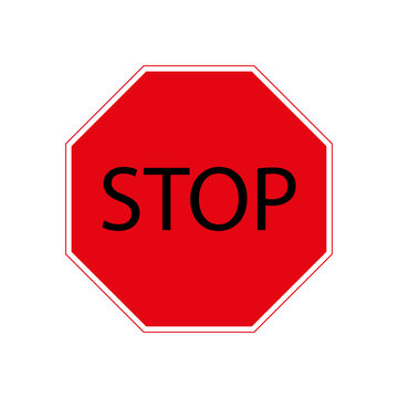 Red stop sign. Warning road icon. Information concept. Traffic Laws. Message mark. Vector illustration. Stock image.