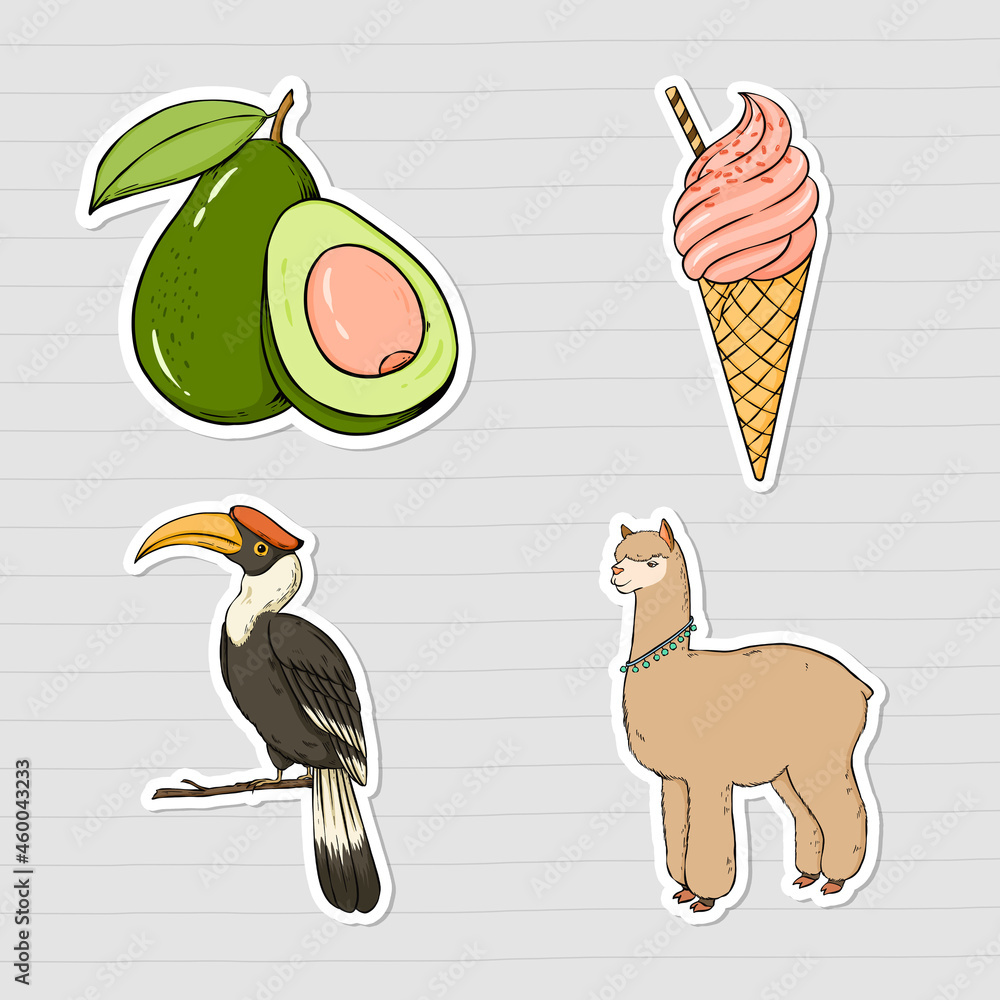 Poster Vector food and wildlife sticker colorful clipart