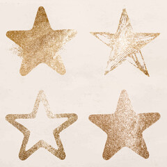 Glittery gold star icon vector set