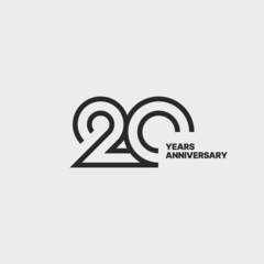 20 years anniversary sign isolated on white background for celebration event.