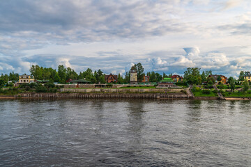 View of the lighthouse on the right bank of the Neva River.