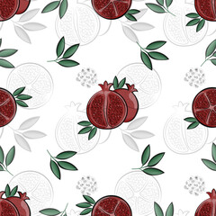 seamless pattern fruit pomegranate shadow print vector illustration modern