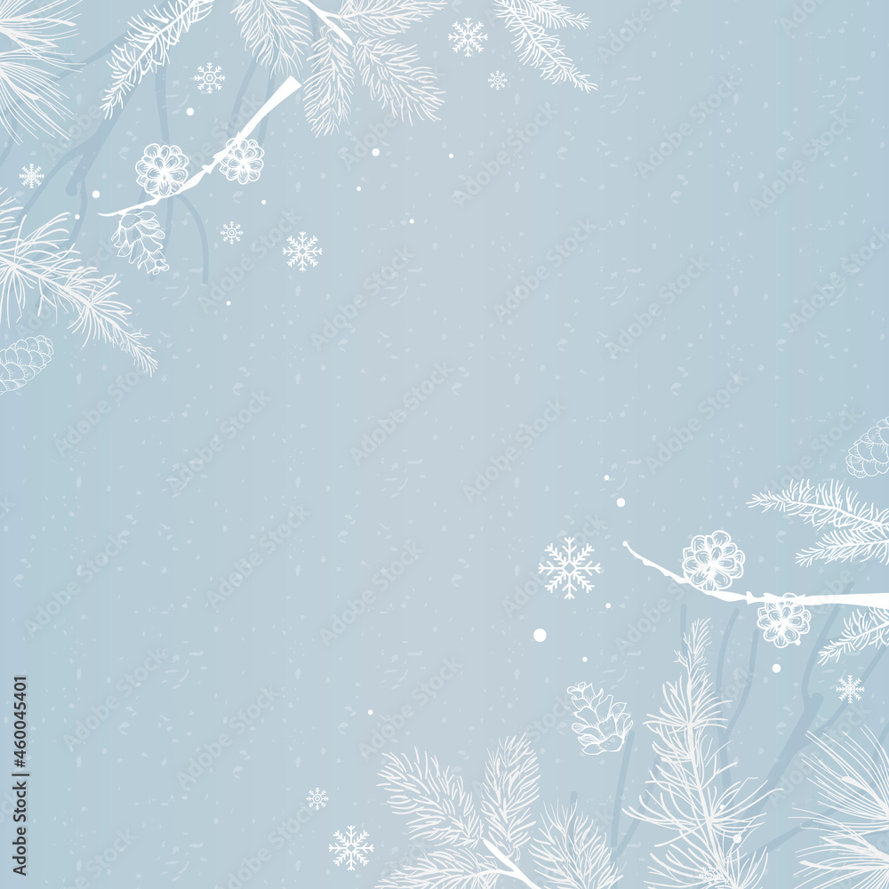 Wall mural Blue background with winter decoration vector