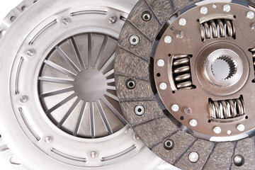 new car clutch kit isolated on white. Close up