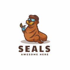 Vector Logo Illustration Seals Mascot Cartoon Style.