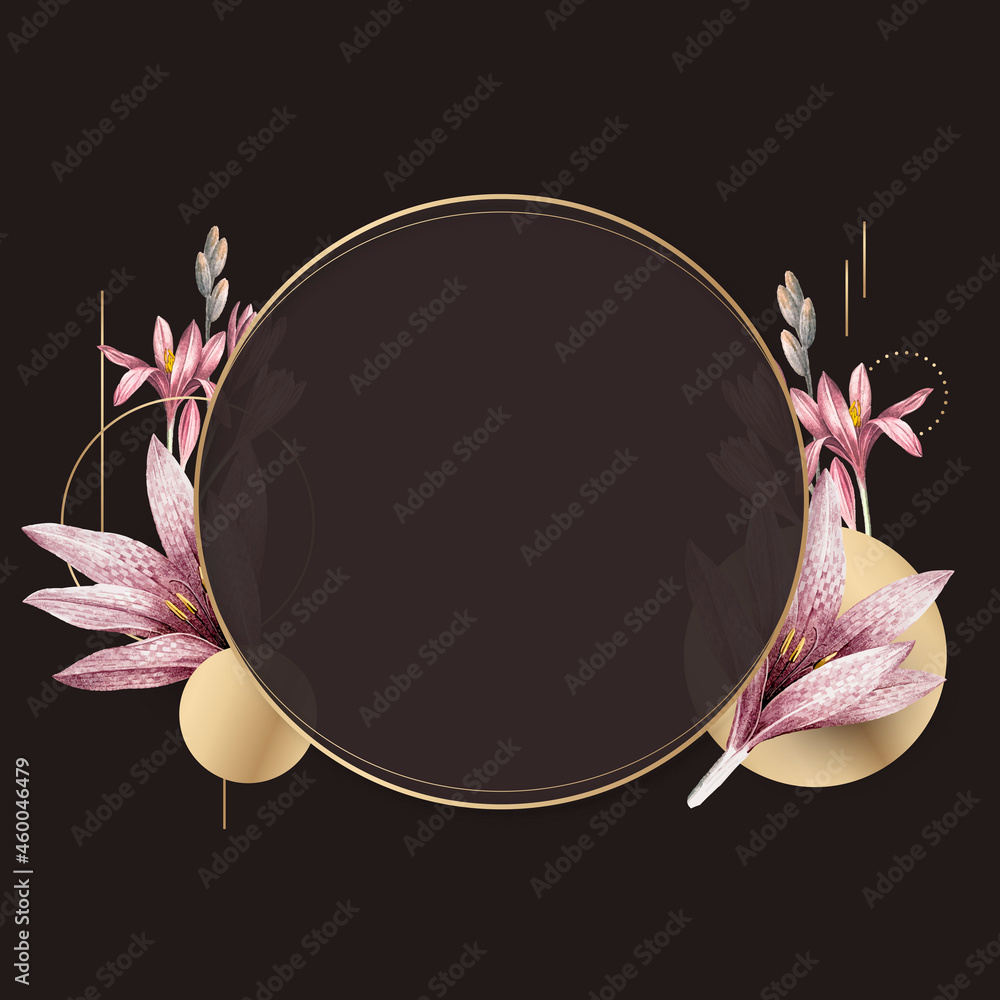 Poster pink amaryllis pattern with gold frame vector