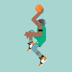 Young basketball player on mint green background vector