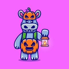 cute hippo wearing halloween pumpkin costume