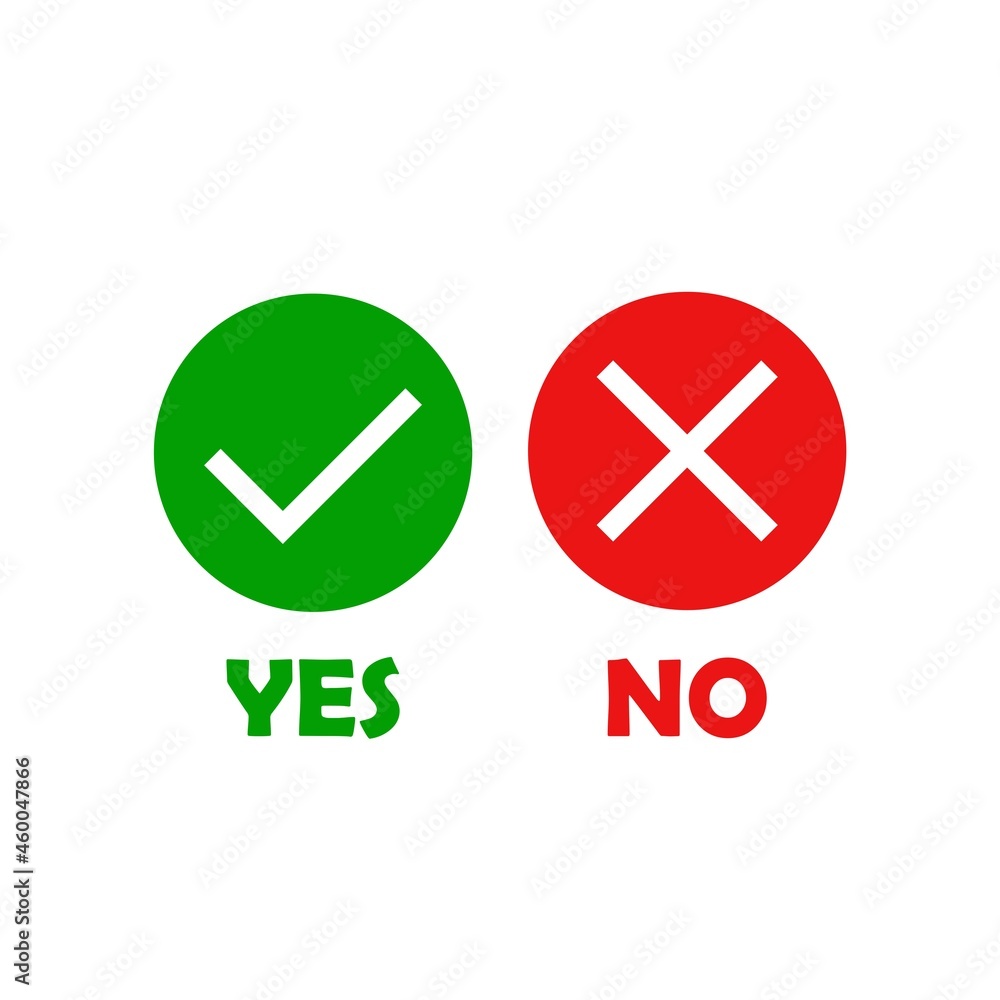 Poster tick and cross signs. yes and no button isolated on white background