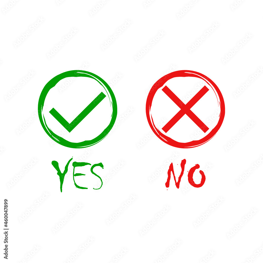 Poster tick and cross signs. yes and no button isolated on white background