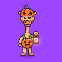 cute giraffe wearing halloween pumpkin costume