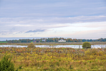 Landscape view at a wetland with a castle