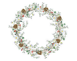 Beautiful vintage watercolor circle flower wreath for happy event decoration