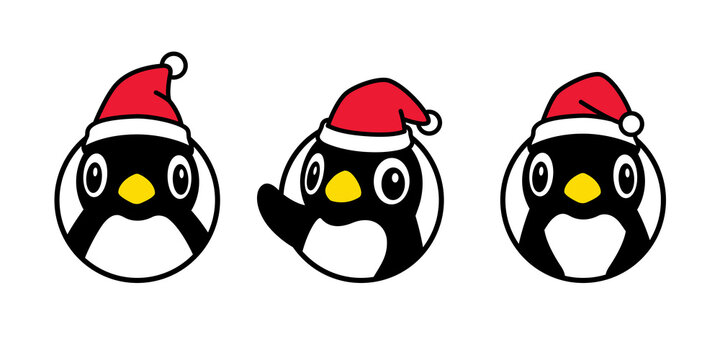penguin vector Christmas Santa Claus hat icon logo cartoon character stamp tattoo illustration symbol design