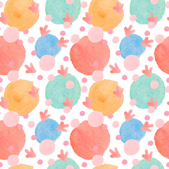 Watercolor seamless pattern with abstract shapes on isolated  background.Polka dot print in doodle style.Design for wrapping paper,packaging,textiles,fabric,backdrop,wallpaper,scrapbook paper.
