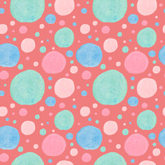 Watercolor seamless pattern with abstract shapes on isolated hand drawn background.Polka dot print in doodle style.Design for wrapping paper,packaging,textiles,backdrop,wallpaper,scrapbook paper.