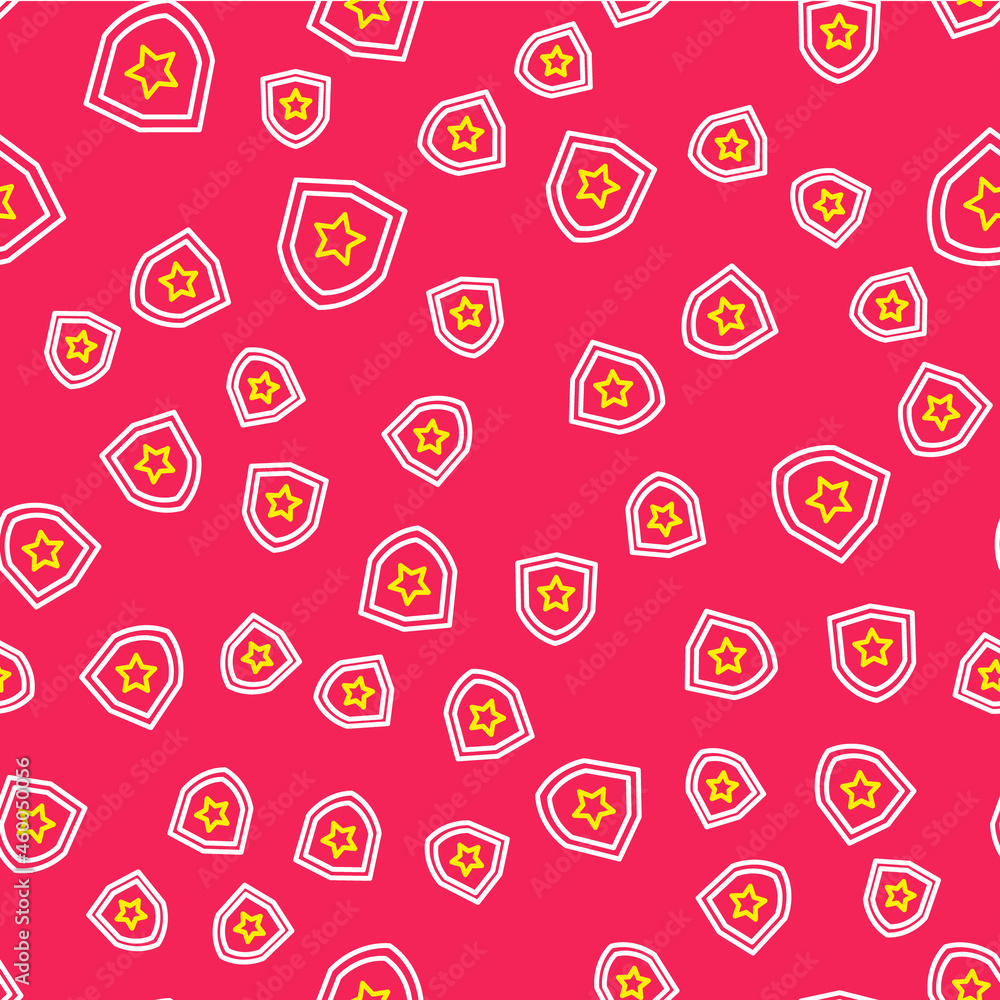 Poster line police badge icon isolated seamless pattern on red background. sheriff badge sign. vector