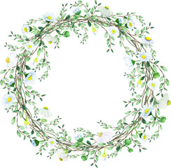 Obraz na płótnie Canvas Beautiful vintage watercolor circle flower wreath for happy event decoration - vector illustration artwork