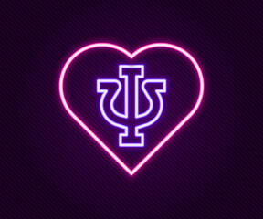 Obraz premium Glowing neon line Psychology icon isolated on black background. Psi symbol. Mental health concept, psychoanalysis analysis and psychotherapy. Colorful outline concept. Vector