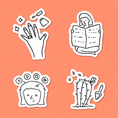 Activities at home doodle style sticker vector set