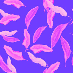 Red Banana Illustration. Violet Seamless Garden. Pink Tropical Backdrop. Pattern Backdrop. Watercolor Plant. Floral Backdrop. Summer Texture. Botanical Foliage.