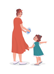 Daughter distracts mom semi flat color vector characters. Standing figures. Full body people on white. Family members isolated modern cartoon style illustration for graphic design and animation