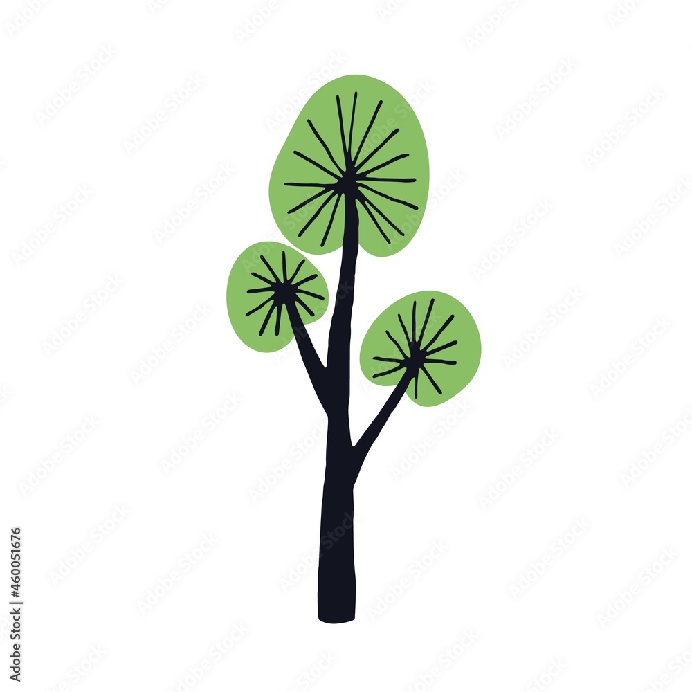 Poster doodle simple tree with primitive trunk, branches and crown. abstract naive kids art. wood plant. ch