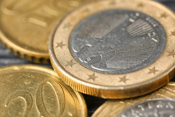 Closeup view of golden coins