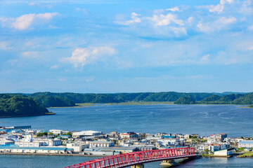 Naklejka na ściany i meble 北海道　東部　厚岸の海と橋と町