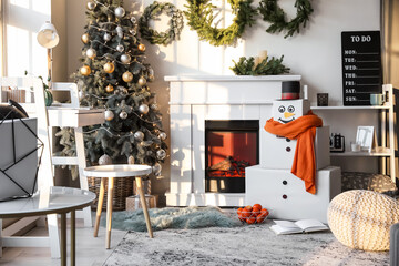 Interior of room with decorative snowman