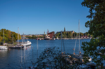 Fototapeta na wymiar View over the bay Ladugårdsviken and museums in Stockholm