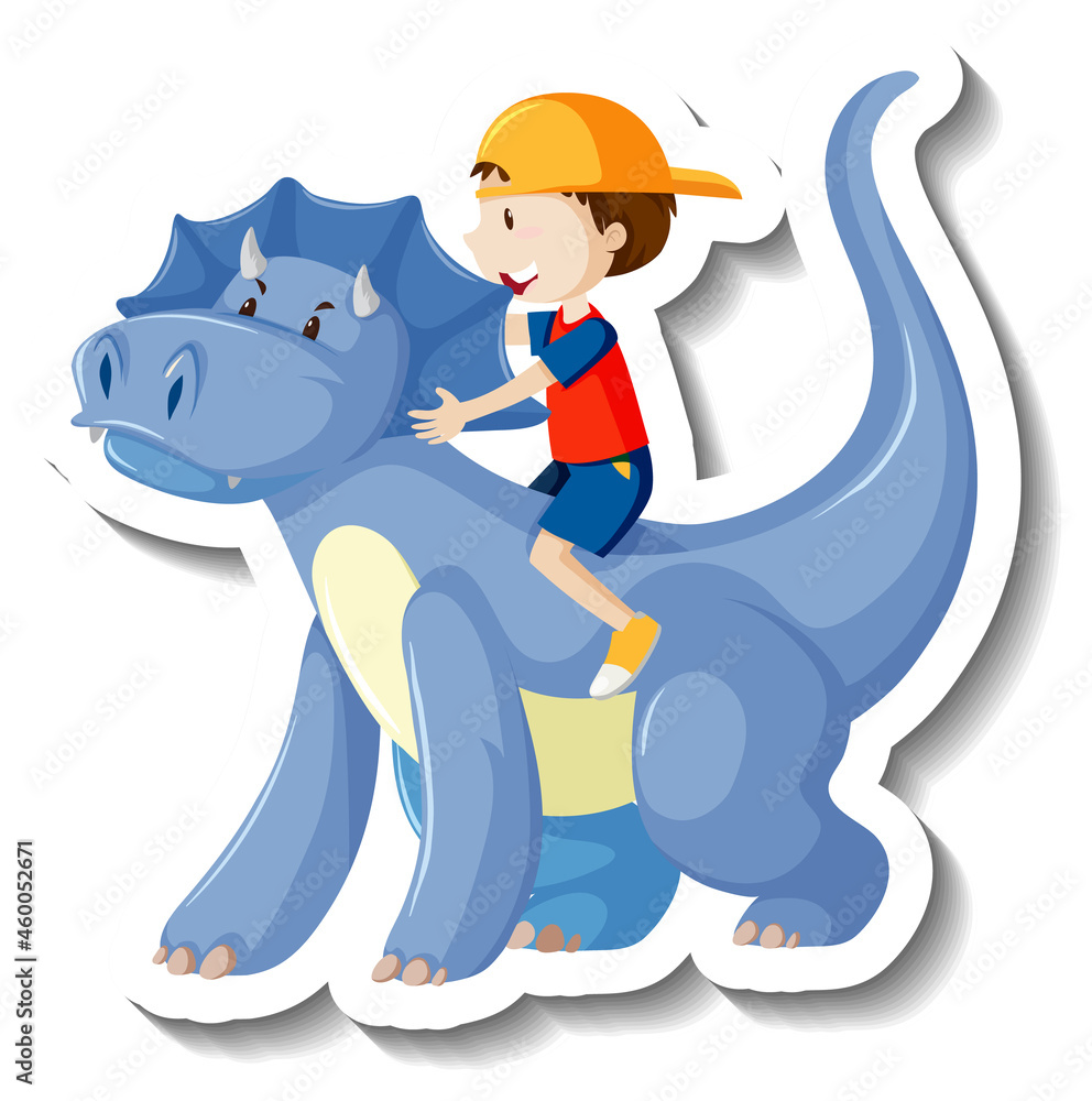 Sticker Little boy riding a dragon cartoon sticker