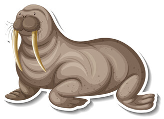 A sticker template of walrus cartoon character