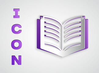 Paper cut Open book icon isolated on grey background. Paper art style. Vector