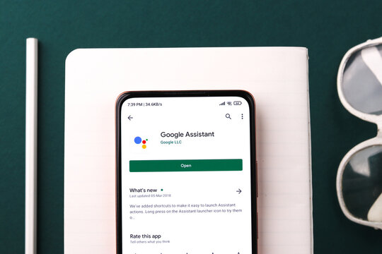 West Bangal, India - September 28, 2021 : Google Assistant logo on phone screen stock image.