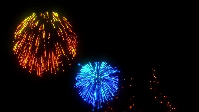 Explosion of fireworks. Bright lights explosions on a black background. 4K video. Explosion of fireworks 4k. Holiday, Christmas.