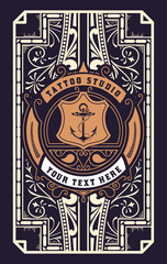 Tattoo logo with vintage ornaments. Layered