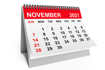 Calendar November 2021. 3d rendering