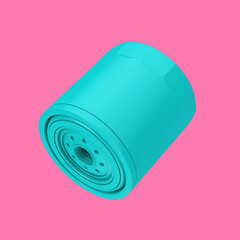 New Blue Car Oil Filter in a Housing in Duotone Style. 3d Rendering