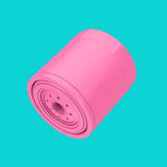 New Pink Car Oil Filter in a Housing in Duotone Style. 3d Rendering