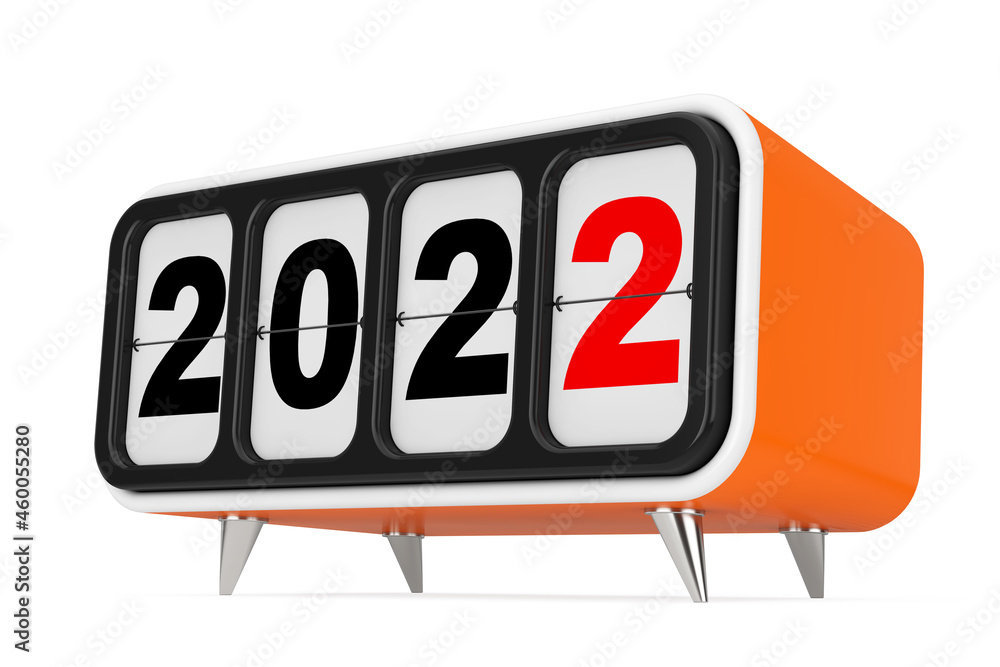 Poster retro flip clock with 2022 new year sign. 3d rendering