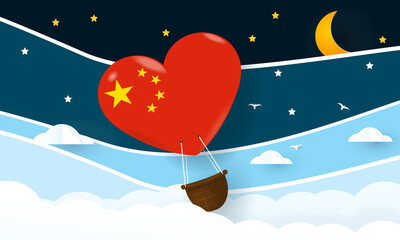 Naklejka premium Heart air balloon with Flag of China for independence day or something similar 