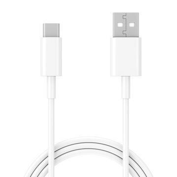 White USB Type C Charger Cable For Smartphone. 3d Rendering