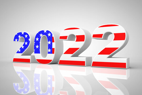 New Year 2022 Sign as USA Flag. 3d Rendering