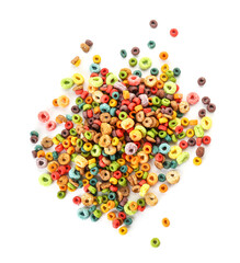 Different scattered corn rings on white background