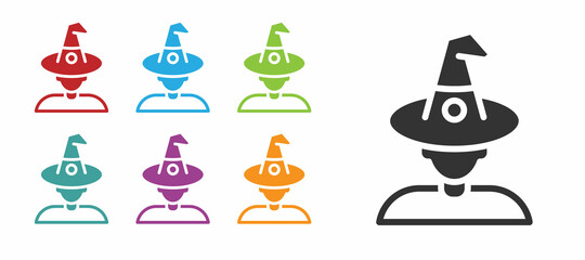 Black Witch icon isolated on white background. Happy Halloween party. Set icons colorful. Vector