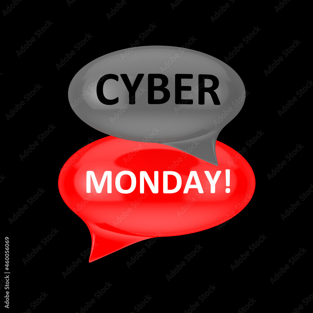 Poster Red and Gray Speech Bubbles with Cyber Monday Sign. 3d Rendering