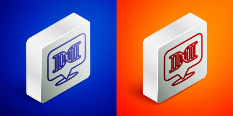 Isometric line DNA symbol icon isolated on blue and orange background. Silver square button. Vector