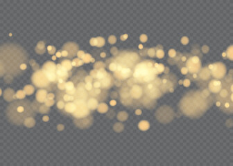 Shining bokeh isolated on transparent background. Golden bokeh lights with glowing particles isolated. Christmas concept