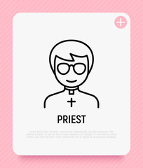 Cartoon priest thin line icon. Modern vector illustration for avatar.